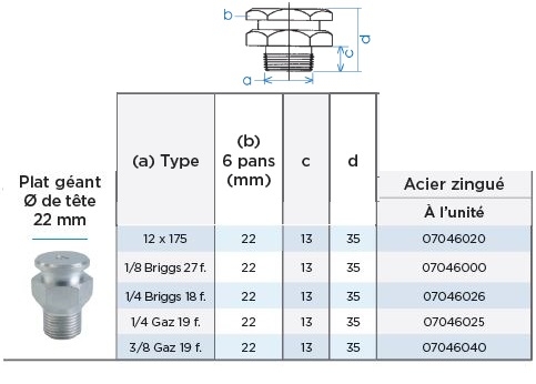 Graisseur en acier zingué, diamètre 12 mm au pas de 150.