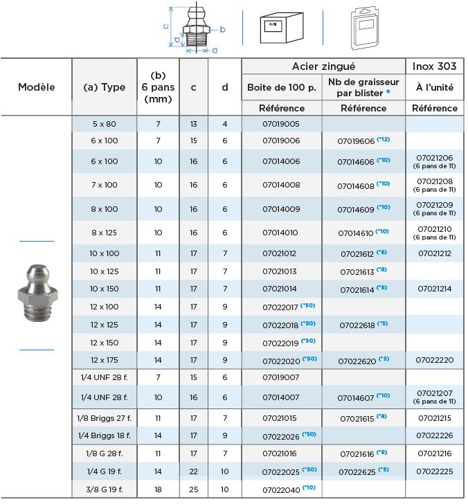 Graisseur Bec Droit 6x100 Auto Taraudant Blister X10